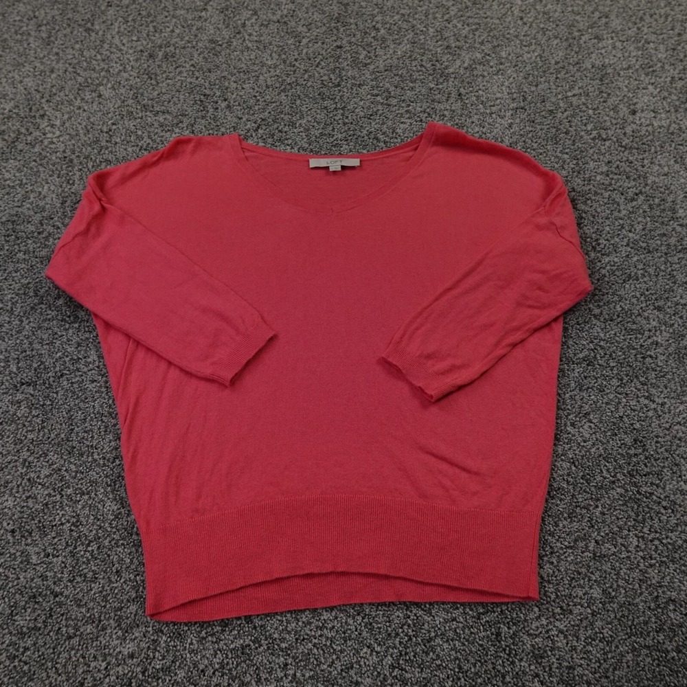 Ann Taylor Loft Sweater Womens M Pink Wool Blend Knit Pullover V Neck Sweatshirt